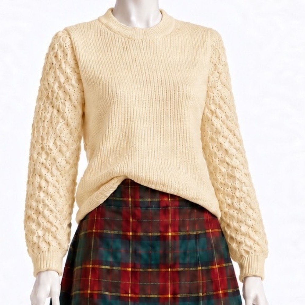 MEISTER KNIT Vintage 60s/70s Austrian Wool Textured Sleeve Sweater | Women's S/M